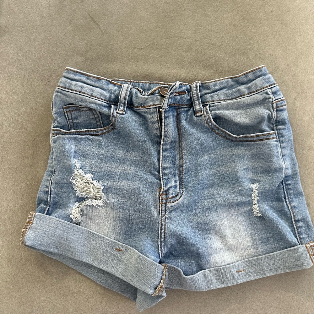 Forever 21 Light Blue Distressed Jean Shorts